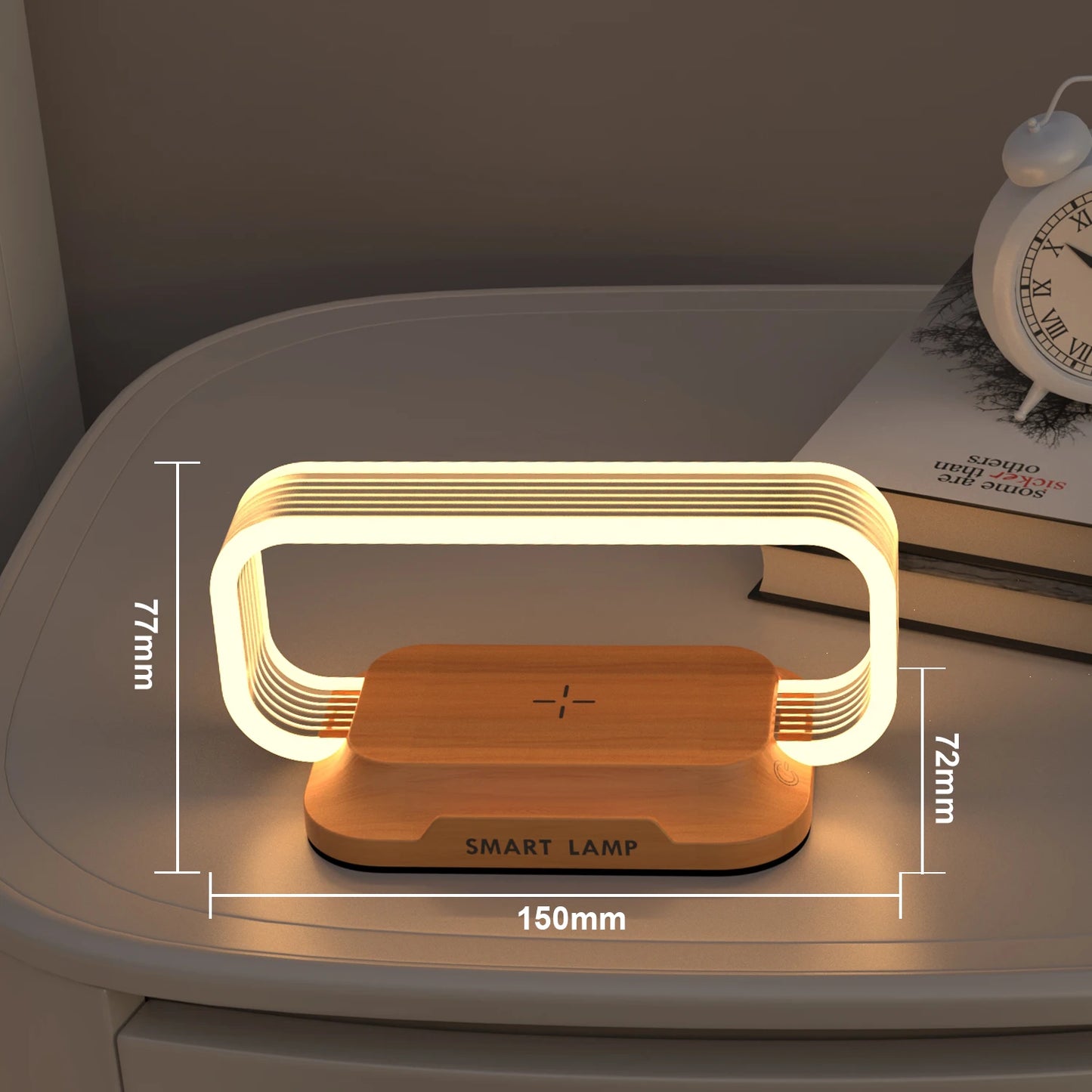 Chargeur sans fil de décoration de table avec veilleuse et horloge Chargeur de téléphone rapide pour tout téléphone à chargement sans fil