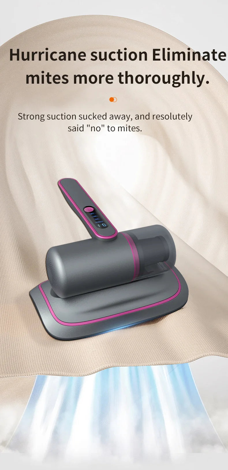 Nouvel aspirateur pour instrument d'élimination des acariens 12000PA Aspirateur à main pour matelas Canapé-lit Nettoyeur de lit à filtre amovible pour la maison