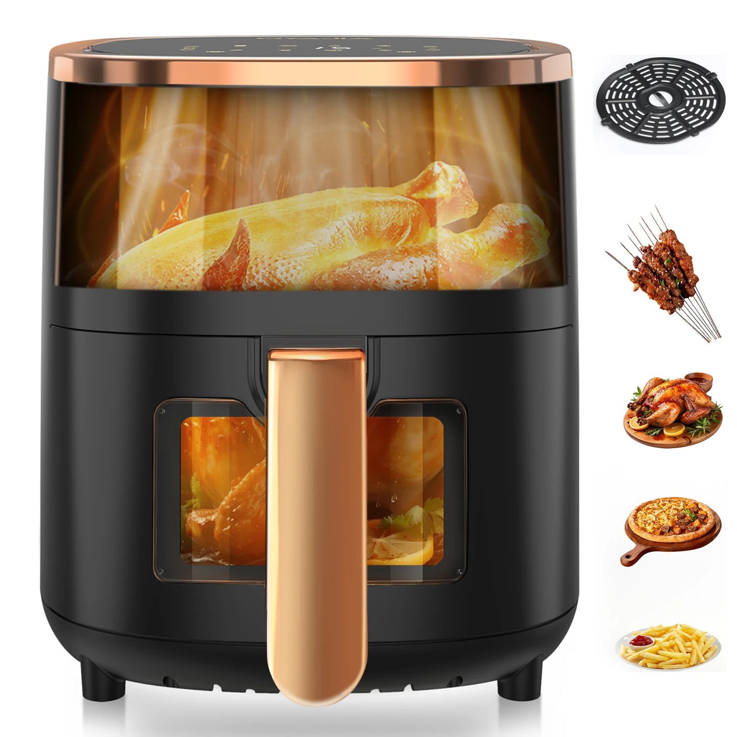 Airfryer , Friteuse à air multifonction 1800 W 6 L avec hublot, 8 modes de cuisson, affichage numérique et minuterie