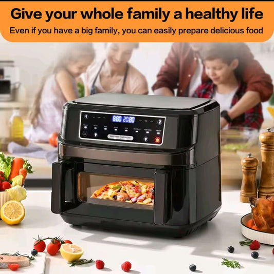 Friteuse à air chaud, air fryer, grande capacité 12L à une ou double chambre réglable avec écran tactile et 8 programmes