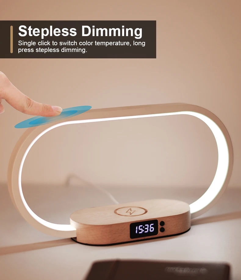 Chargeur sans fil de décoration de table avec veilleuse et horloge Chargeur de téléphone rapide pour tout téléphone à chargement sans fil