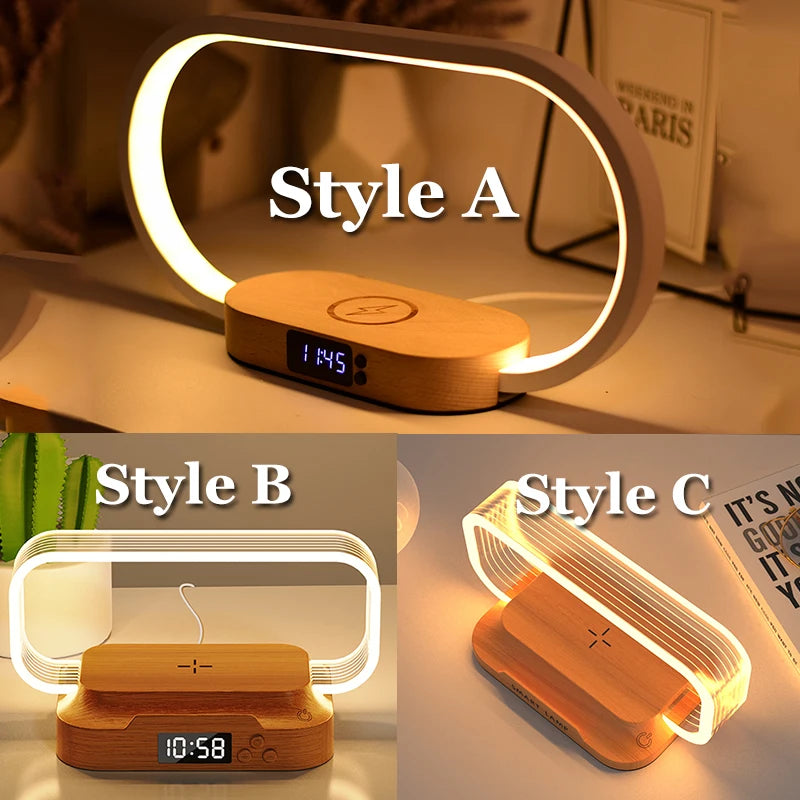Chargeur sans fil de décoration de table avec veilleuse et horloge Chargeur de téléphone rapide pour tout téléphone à chargement sans fil