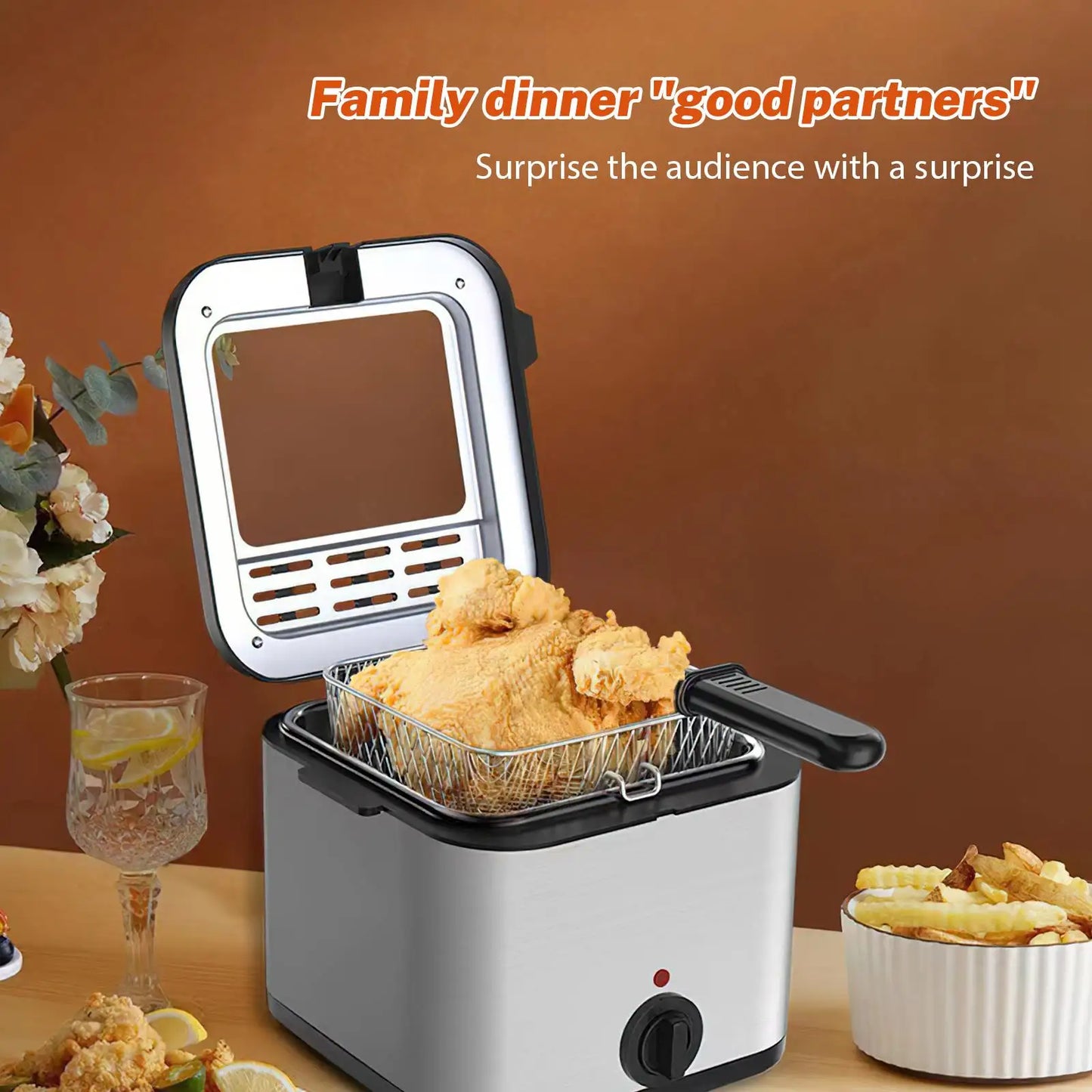 Friteuse électrique 2,5 L compacte, Température réglable avec Grande fenêtre transparente