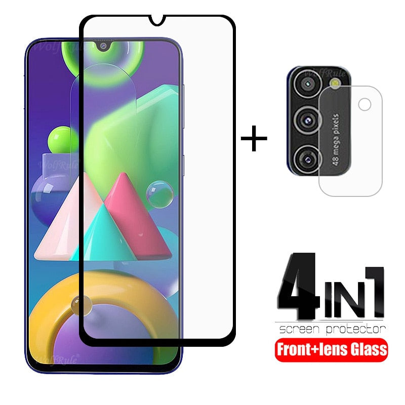 verre trempé 4-en-1 pour Samsung Galaxy M22 avec lentille en verre