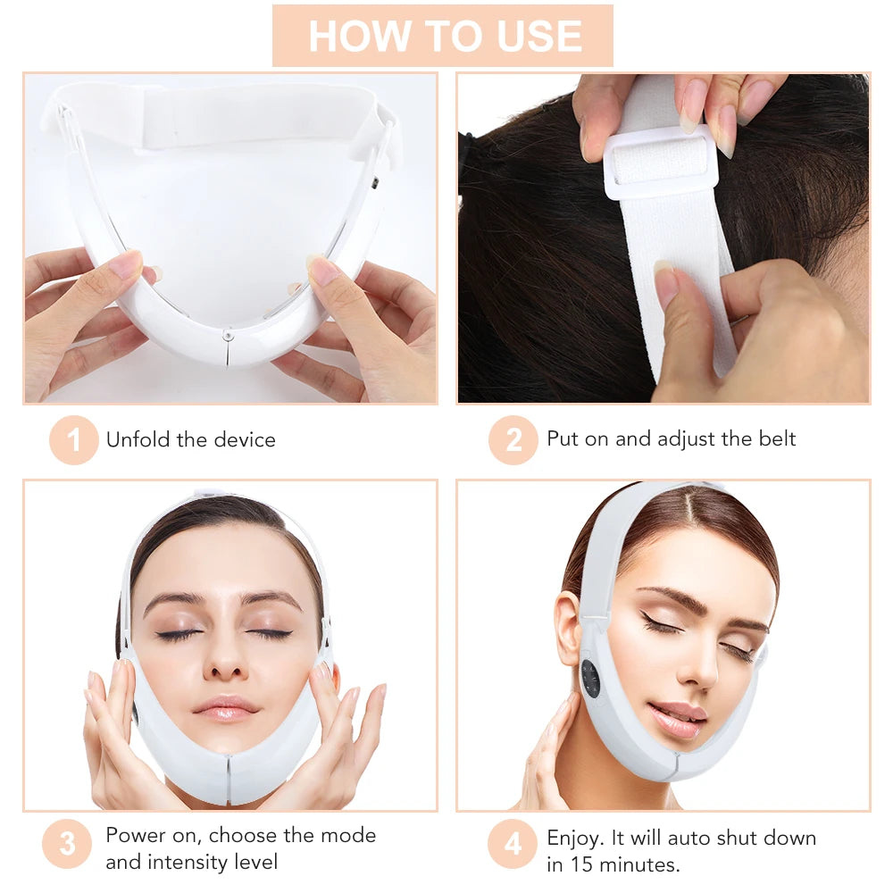 Appareil Amincissant pour Le Visage, Machine De Réduction du Double Menton avec Écran D'affichage, 5 Modes Et 8 Niveaux D'intensité, Longueur Réglable Et Éclaircissement, Adapté Aux Bureaux