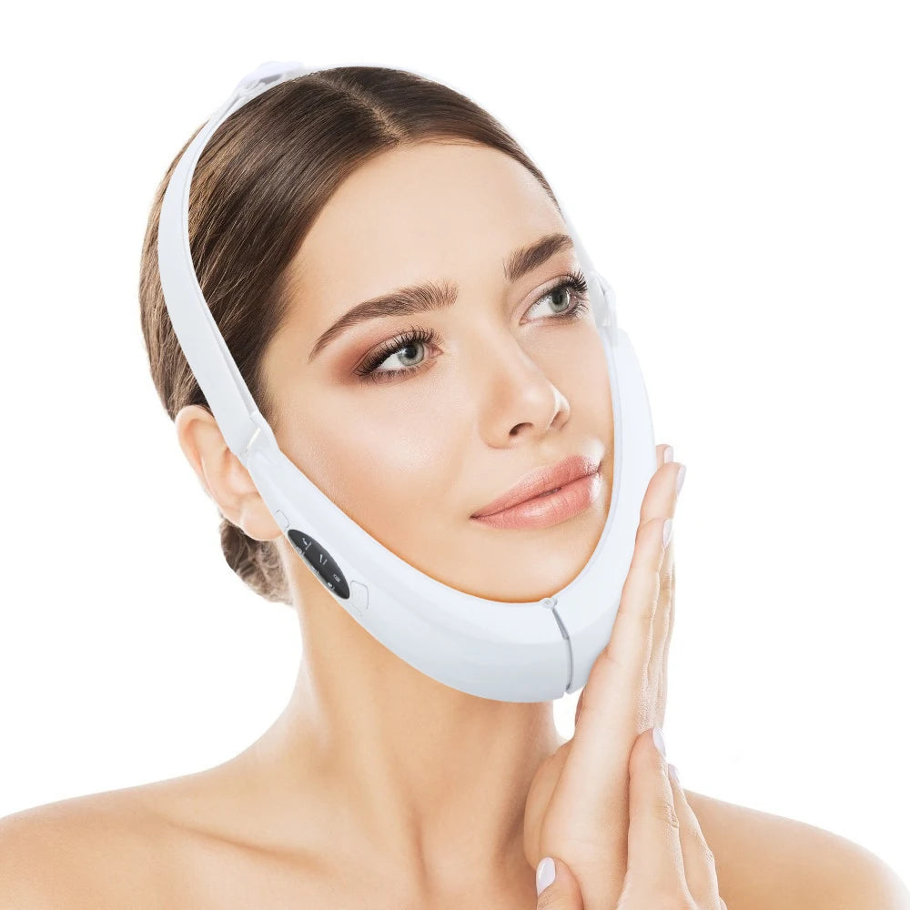 Appareil Amincissant pour Le Visage, Machine De Réduction du Double Menton avec Écran D'affichage, 5 Modes Et 8 Niveaux D'intensité, Longueur Réglable Et Éclaircissement, Adapté Aux Bureaux