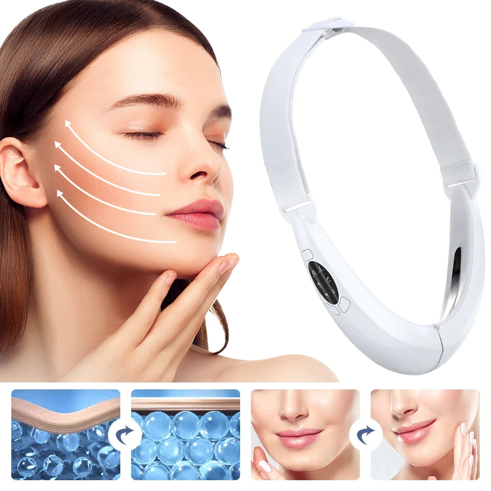 Appareil Amincissant pour Le Visage, Machine De Réduction du Double Menton avec Écran D'affichage, 5 Modes Et 8 Niveaux D'intensité, Longueur Réglable Et Éclaircissement, Adapté Aux Bureaux