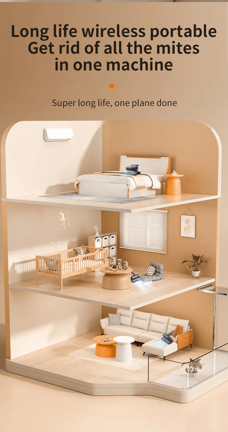 Nouvel aspirateur pour instrument d'élimination des acariens 12000PA Aspirateur à main pour matelas Canapé-lit Nettoyeur de lit à filtre amovible pour la maison