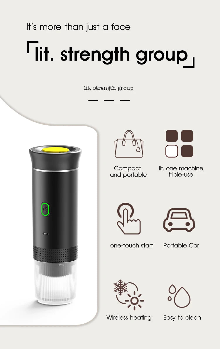 Machine à café portable 3 en 1 multifonction sans fil, rechargeable compatible avec capsules et poudre de café