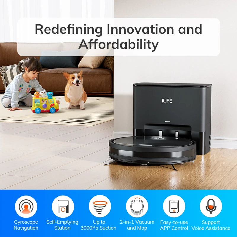 Aspirateur robot ILIFE V9/V9Pro, autovideur, aspiration puissante de 3000 Pa, navigation gyroscopique, programmation, contrôle par application/Alexa, pour poils d'animaux