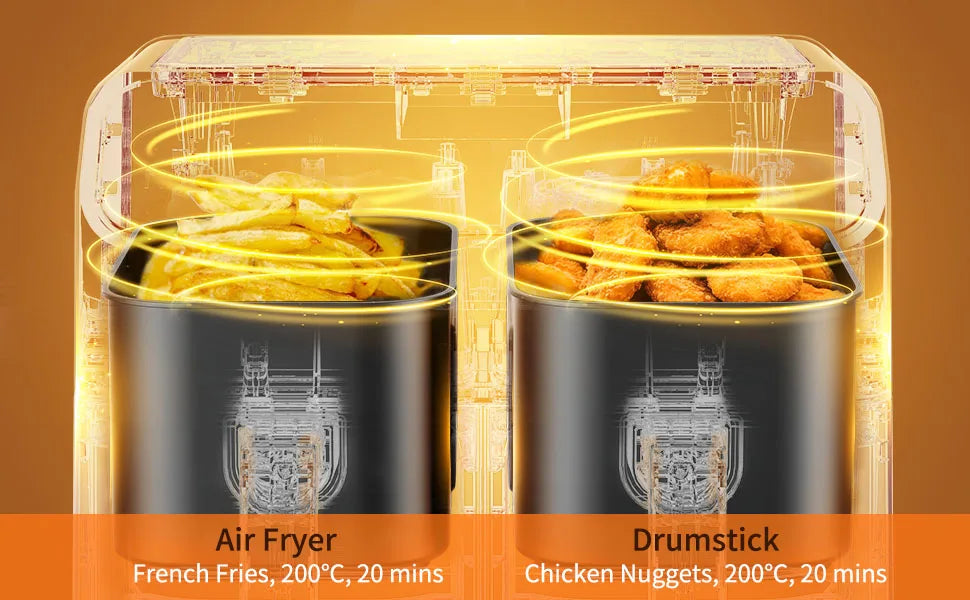 Friteuse à air haute puissance 8L Double entrepôt Poulet frit et frites Friteuse électrique Four électrique intelligent sans huile