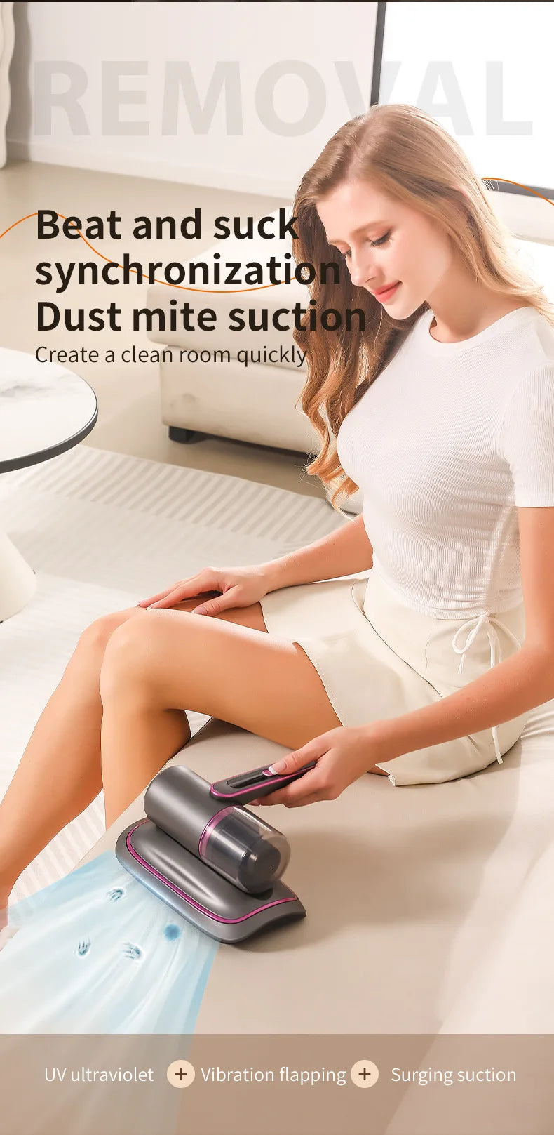 Nouvel aspirateur pour instrument d'élimination des acariens 12000PA Aspirateur à main pour matelas Canapé-lit Nettoyeur de lit à filtre amovible pour la maison