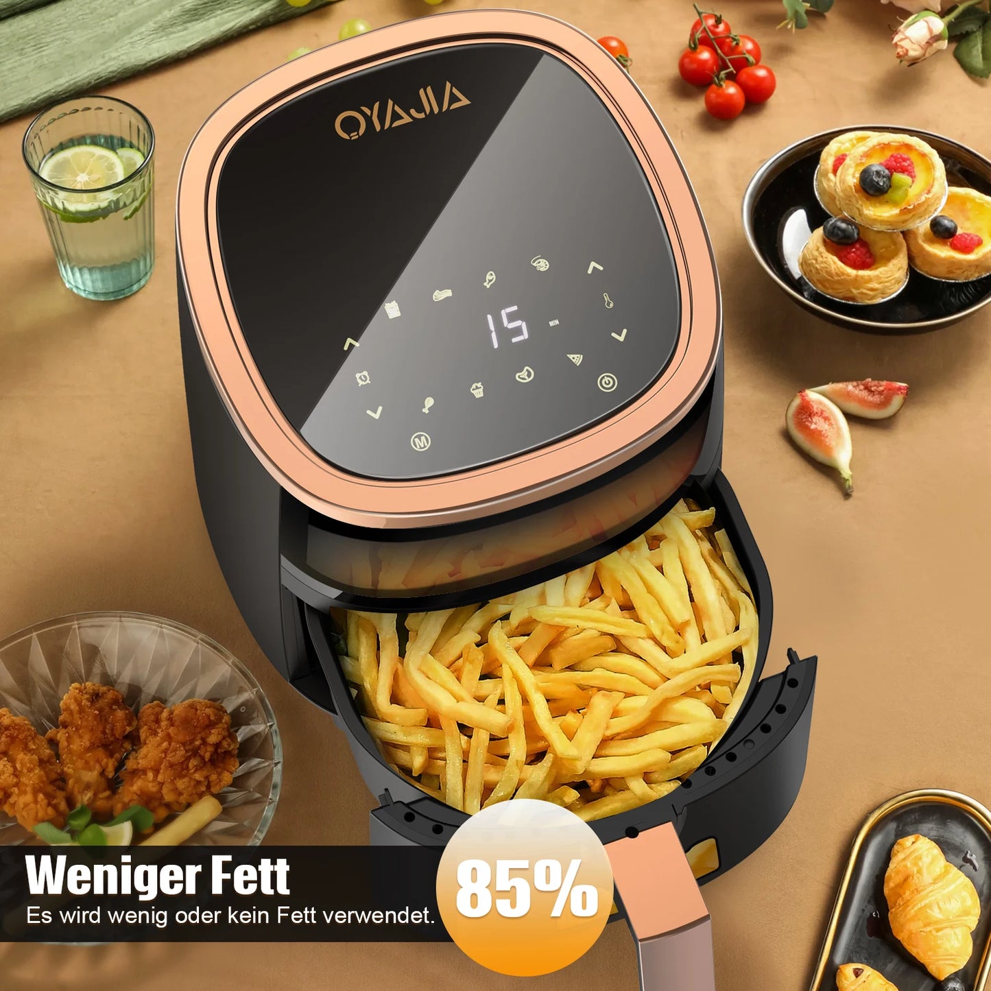 Airfryer , Friteuse à air multifonction 1800 W 6 L avec hublot, 8 modes de cuisson, affichage numérique et minuterie