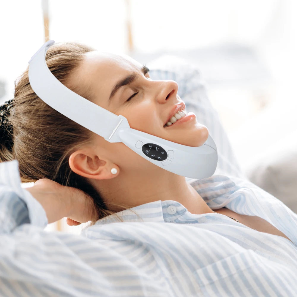 Appareil Amincissant pour Le Visage, Machine De Réduction du Double Menton avec Écran D'affichage, 5 Modes Et 8 Niveaux D'intensité, Longueur Réglable Et Éclaircissement, Adapté Aux Bureaux