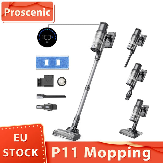 Proscenic P11 Mopping Cordless Vacuum Cleaner, 35Kpa Suction, 0.65L Dustbin, 5-Stage Filtration System, 2000Mah Battery