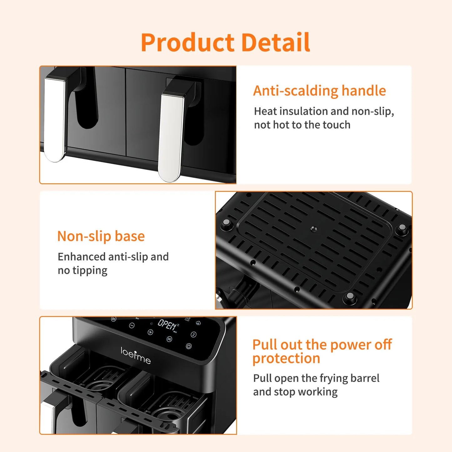 Friteuse à air haute puissance 8L Double entrepôt Poulet frit et frites Friteuse électrique Four électrique intelligent sans huile