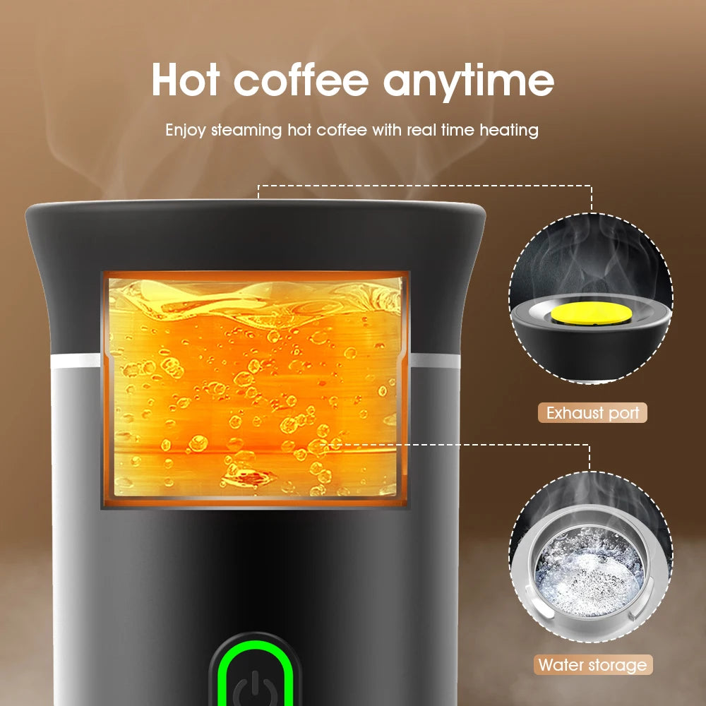 Machine à café portable 3 en 1 multifonction sans fil, rechargeable compatible avec capsules et poudre de café