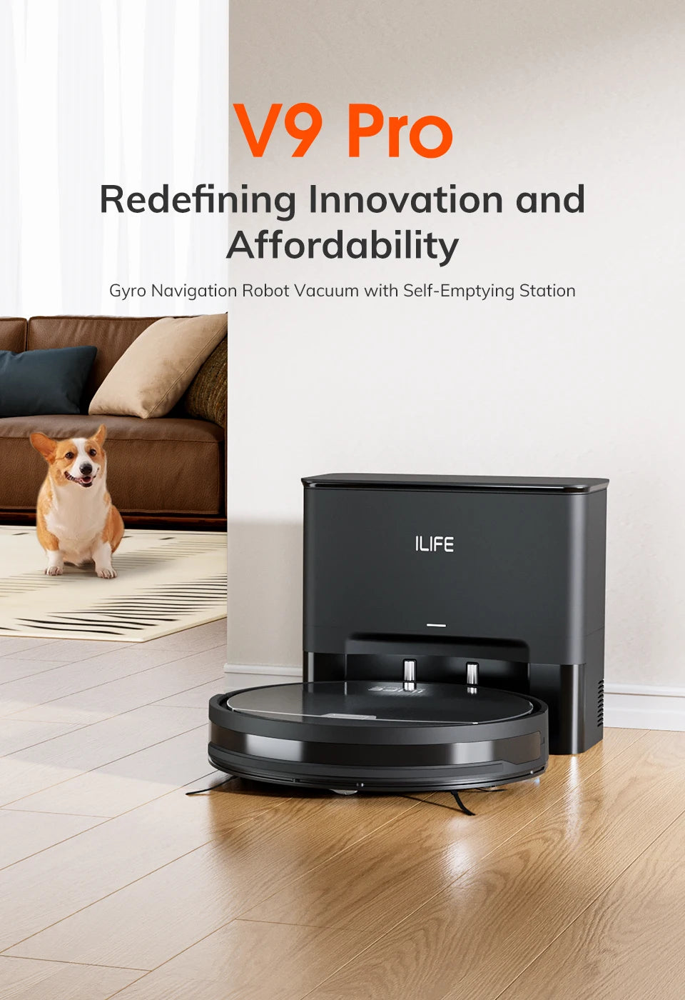 Aspirateur robot ILIFE V9/V9Pro, autovideur, aspiration puissante de 3000 Pa, navigation gyroscopique, programmation, contrôle par application/Alexa, pour poils d'animaux