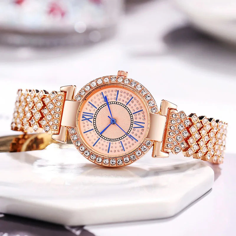 Montre de luxe pour femmes, marque de luxe, ensemble de bracelets en acier et diamant,