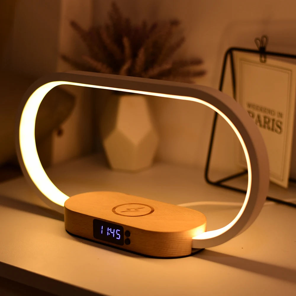 Chargeur sans fil de décoration de table avec veilleuse et horloge Chargeur de téléphone rapide pour tout téléphone à  chargement sans fil