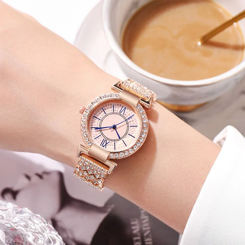 Montre de luxe pour femmes, marque de luxe, ensemble de bracelets en acier et diamant,