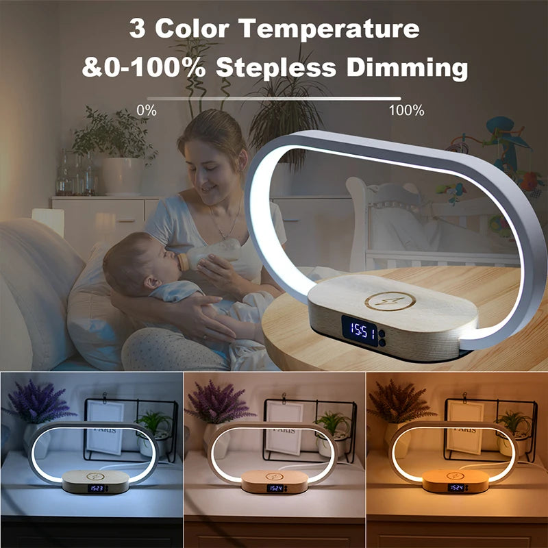 Chargeur sans fil de décoration de table avec veilleuse et horloge Chargeur de téléphone rapide pour tout téléphone à  chargement sans fil