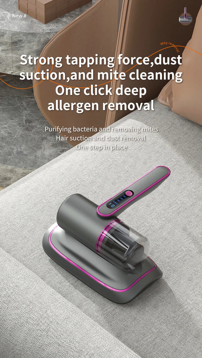 Nouvel aspirateur pour instrument d'élimination des acariens 12000PA Aspirateur à main pour matelas Canapé-lit Nettoyeur de lit à filtre amovible pour la maison