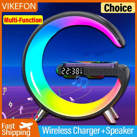 Mashin Haut-Parleur avec lumières,Haut-Parleur sans Fil Lumineux en G | Minuterie réveil Chargeur support Couleur Changeante sans Fil LED Lampe Musique pour l'extérieur