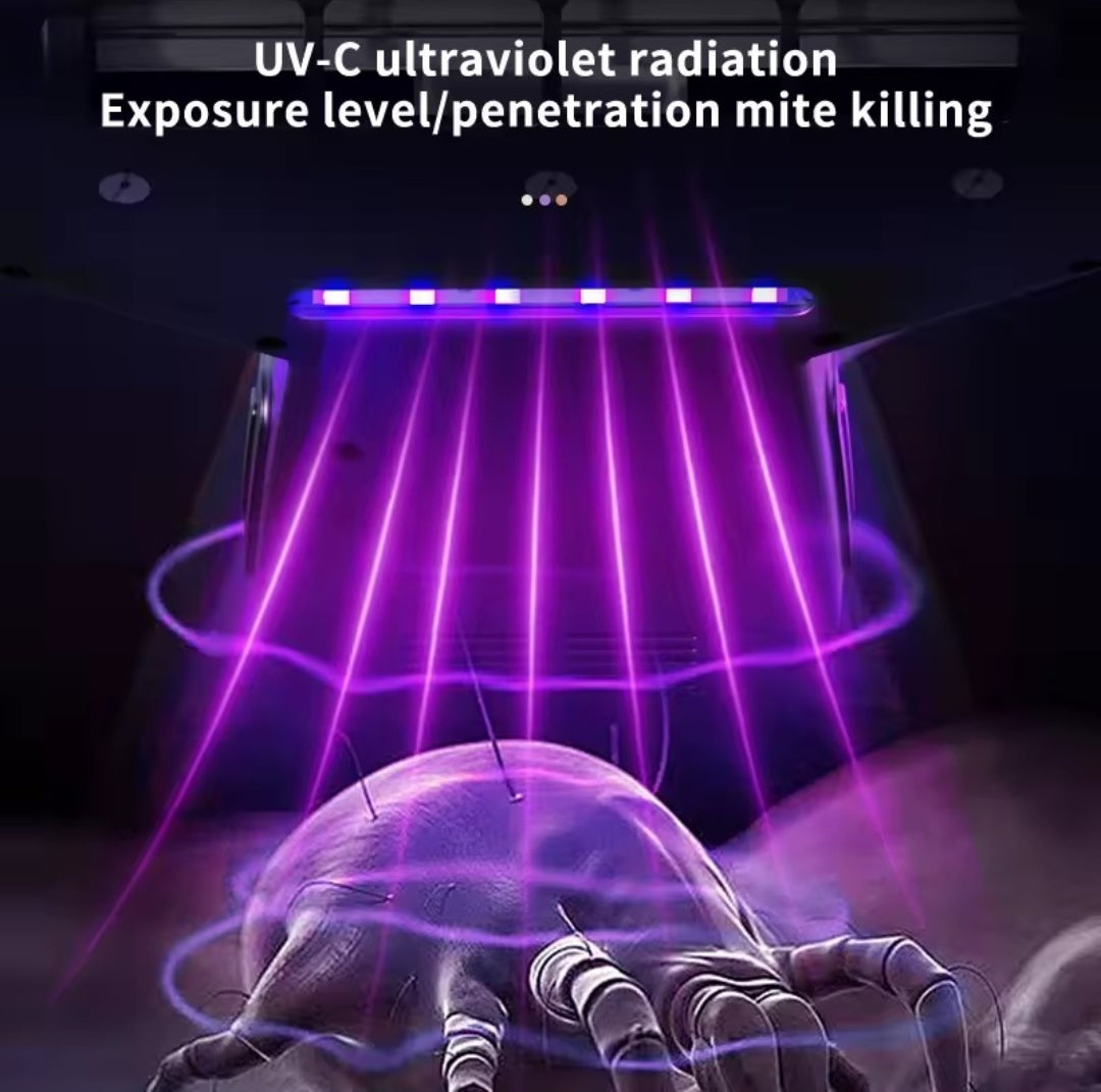 Aspirateur Anti-Acariens UV pour Matelas, puissant , sans Fil, Vibrant et Chauffant 70°C, Fonction Luminaire UV,