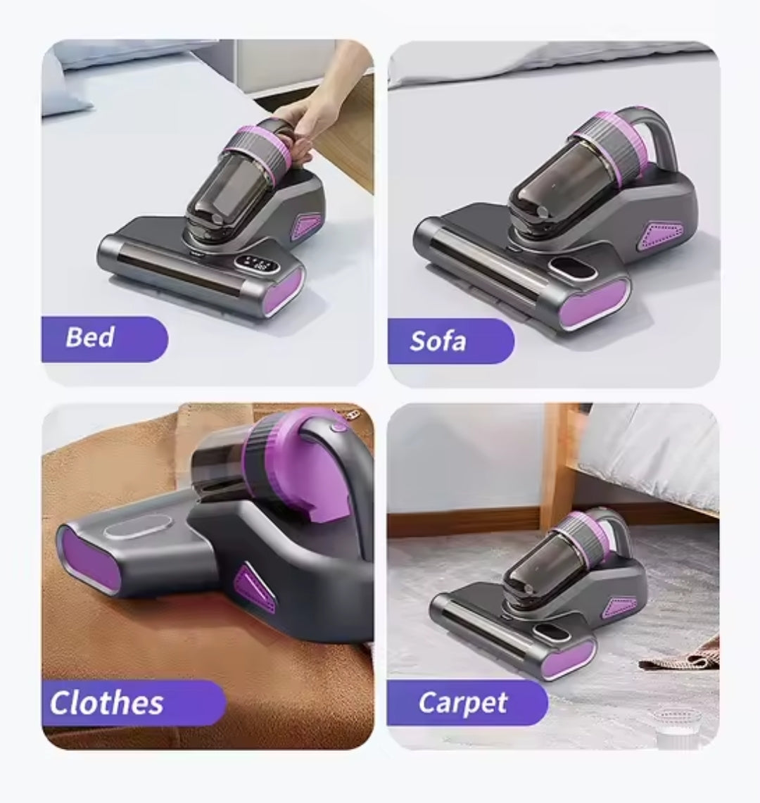 Aspirateur Anti-Acariens UV pour Matelas, puissant , sans Fil, Vibrant et Chauffant 70°C, Fonction Luminaire UV,