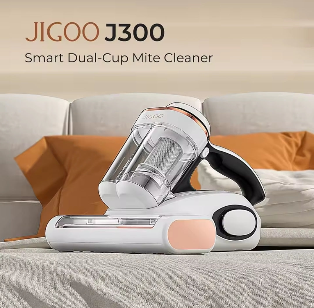 Aspirateur anti-acariens JIGOO J300, 500 W, intelligent, avec lumière UV, capteur d'acariens, affichage numérique intelligent, idéal pour les personnes allergiques, pour le nettoyage des matelas, lits et canapés.