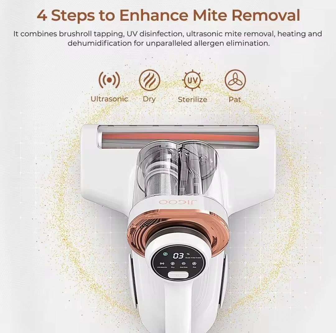 Aspirateur anti-acariens JIGOO J300, 500 W, intelligent, avec lumière UV, capteur d'acariens, affichage numérique intelligent, idéal pour les personnes allergiques, pour le nettoyage des matelas, lits et canapés.