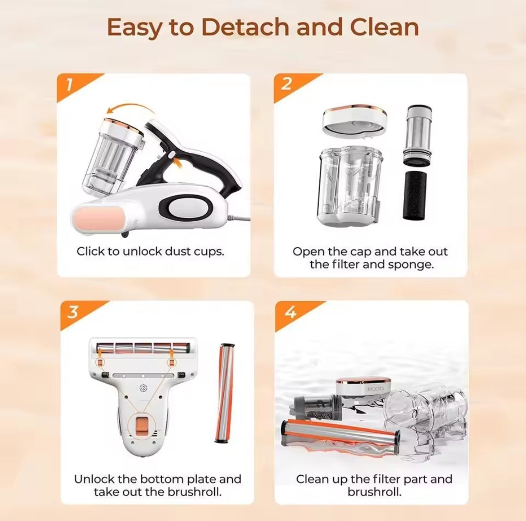 Aspirateur anti-acariens JIGOO J300, 500 W, intelligent, avec lumière UV, capteur d'acariens, affichage numérique intelligent, idéal pour les personnes allergiques, pour le nettoyage des matelas, lits et canapés.