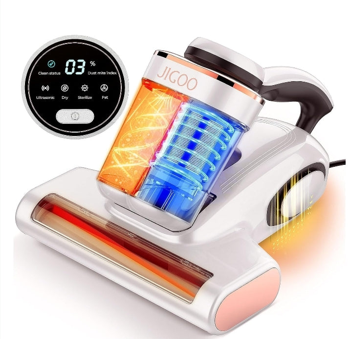 Aspirateur anti-acariens JIGOO J300, 500 W, intelligent, avec lumière UV, capteur d'acariens, affichage numérique intelligent, idéal pour les personnes allergiques, pour le nettoyage des matelas, lits et canapés.