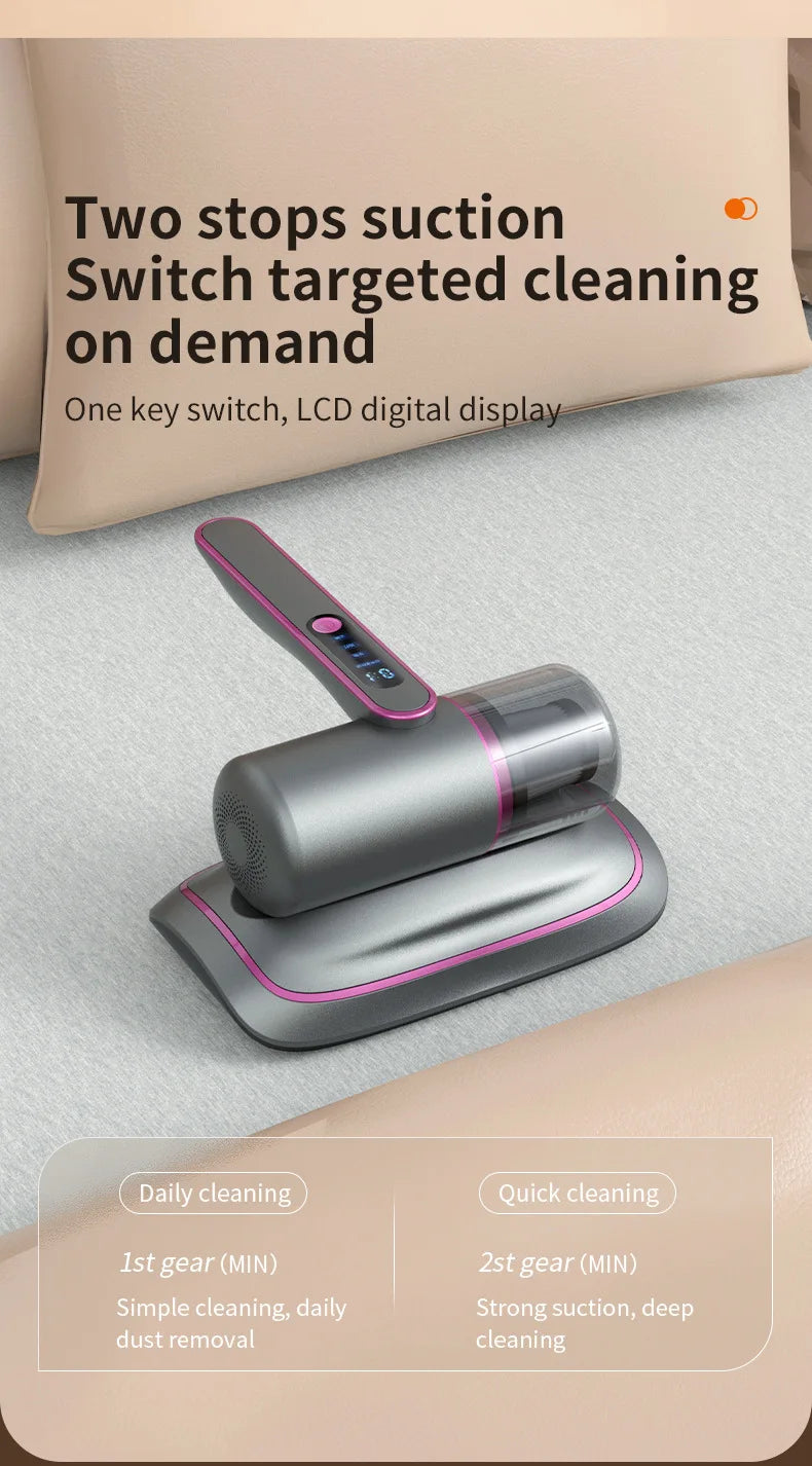 Nouvel aspirateur pour instrument d'élimination des acariens 12000PA Aspirateur à main pour matelas Canapé-lit Nettoyeur de lit à filtre amovible pour la maison