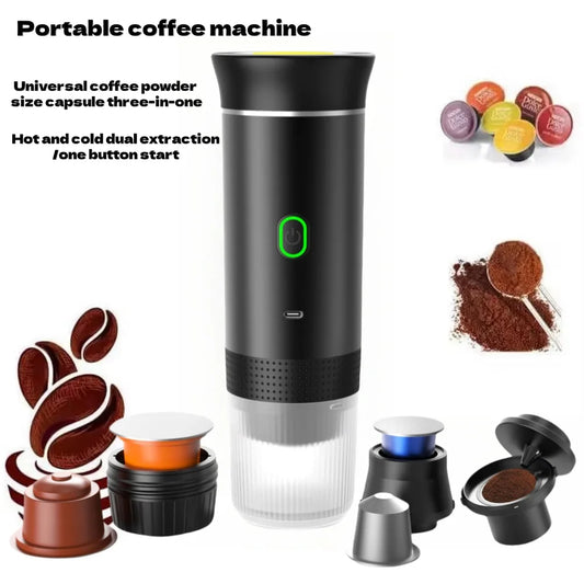 Machine à café portable 3 en 1 multifonction sans fil, rechargeable compatible avec capsules et poudre de café