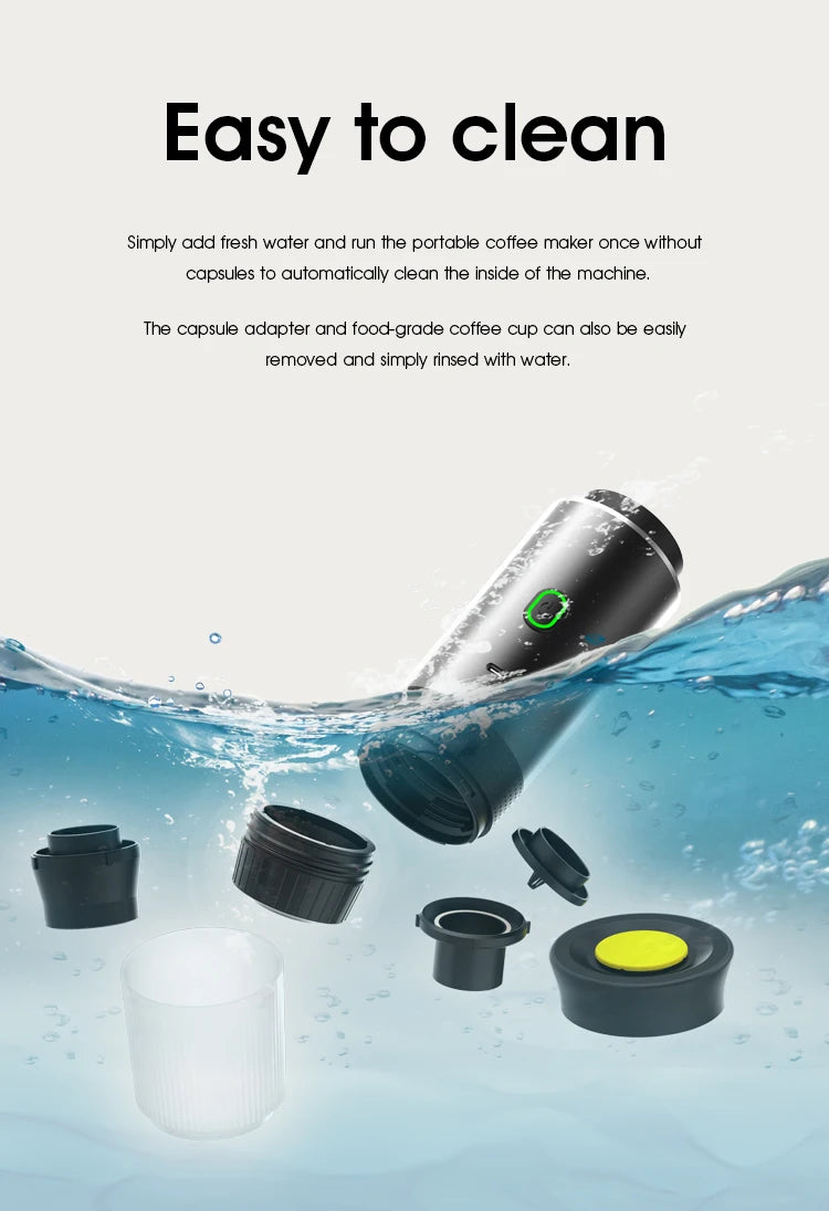 Machine à café portable 3 en 1 multifonction sans fil, rechargeable compatible avec capsules et poudre de café
