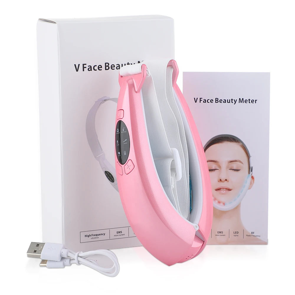 Appareil Amincissant pour Le Visage, Machine De Réduction du Double Menton avec Écran D'affichage, 5 Modes Et 8 Niveaux D'intensité, Longueur Réglable Et Éclaircissement, Adapté Aux Bureaux