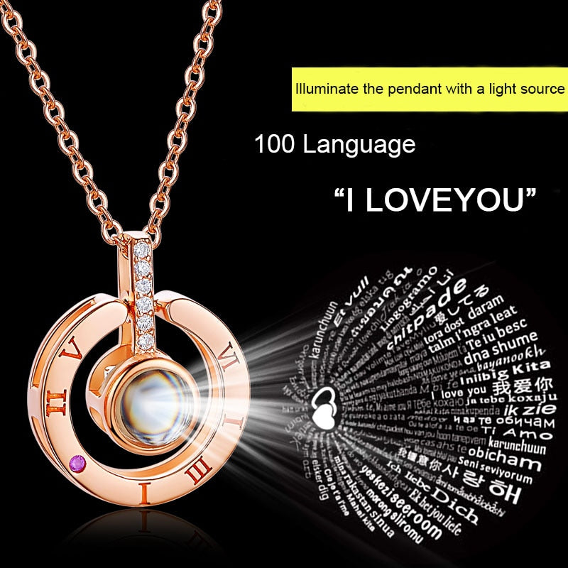 Collier de projection unique " I LOVE YOU " en 100 langue 3 Choix Disponibles